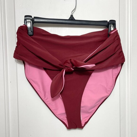 Veronica Beard Azoia Tie Front Bikini Bottoms in Deep Brick Size XL - Picture 7 of 12